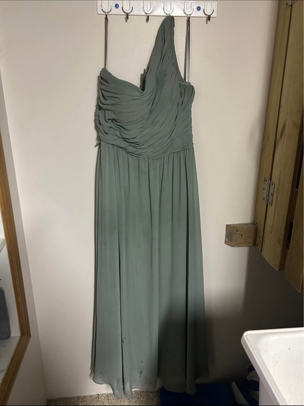One-Shoulder Moss Green Bridesmaid Dress
